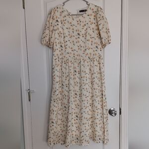 Floral Print Puff Sleeve Dress with elegant yellow flowers